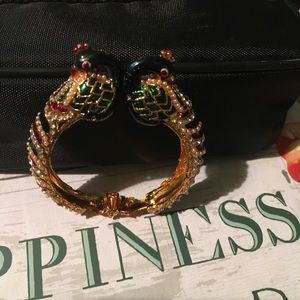 Peacock vintage bracelet crystals rhinestones pearls encrusted statement